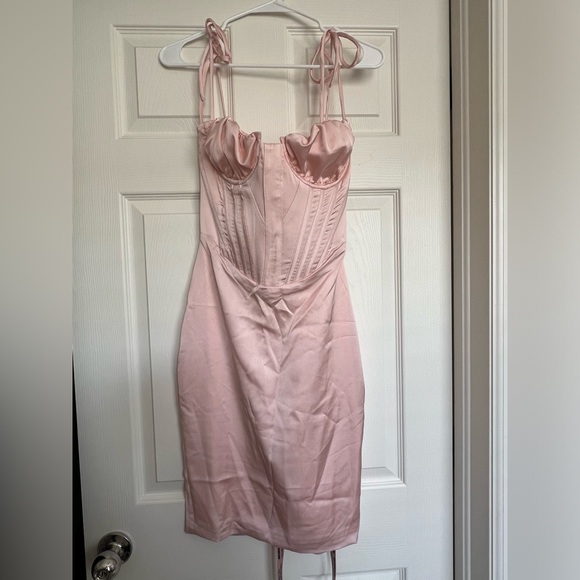 House of CB Alma Blush Pink Satin Corset Midi Dress
